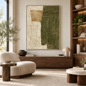 Earth & Olive Sketch | Textured Neutral Canvas Painting