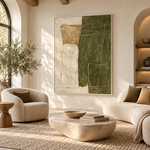 Earth & Olive Sketch | Textured Neutral Canvas Painting