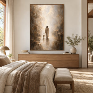 Jesus And Lamb | Warm Moody Textured Oil Painting