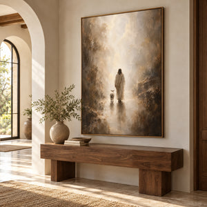 Jesus And Lamb | Warm Moody Textured Oil Painting