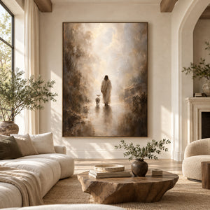 Jesus And Lamb | Warm Moody Textured Oil Painting