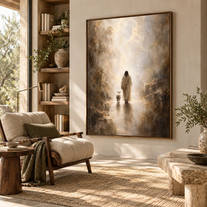 Jesus And Lamb | Warm Moody Textured Oil Painting