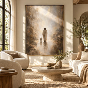 Jesus And Lamb | Warm Moody Textured Oil Painting