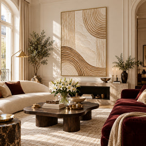 Earth Tone Geometric Relief | Thick Impasto Canvas Painting