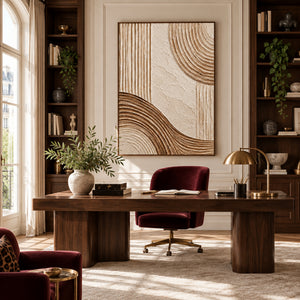 Earth Tone Geometric Relief | Thick Impasto Canvas Painting