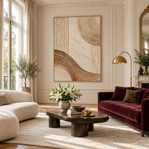 Earth Tone Geometric Relief | Thick Impasto Canvas Painting