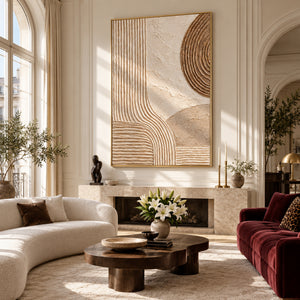 Circle & Flowing Lines Plaster Abstract | 3D Textured Wall Art