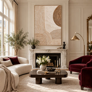Circle & Flowing Lines Plaster Abstract | 3D Textured Wall Art