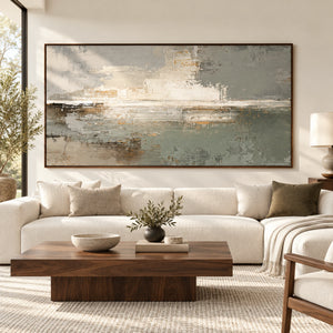Sage & Grey Horizon Canvas | Horizontal Abstract Painting