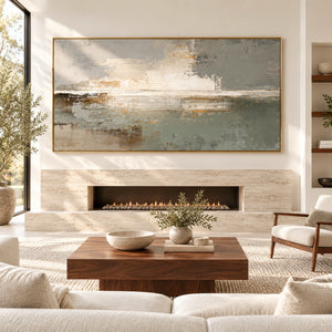 Sage & Grey Horizon Canvas | Horizontal Abstract Painting
