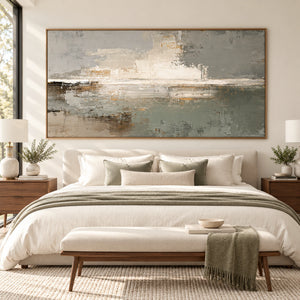 Sage & Grey Horizon Canvas | Horizontal Abstract Painting