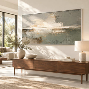 Sage & Grey Horizon Canvas | Horizontal Abstract Painting