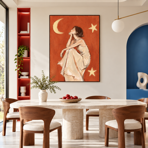 Girl Gazing At Moon | Sketch Style Figurative Wall Art