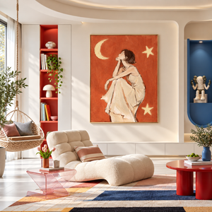 Girl Gazing At Moon | Sketch Style Figurative Wall Art