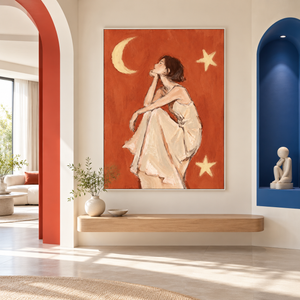 Girl Gazing At Moon | Sketch Style Figurative Wall Art