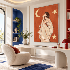 Girl Gazing At Moon | Sketch Style Figurative Wall Art