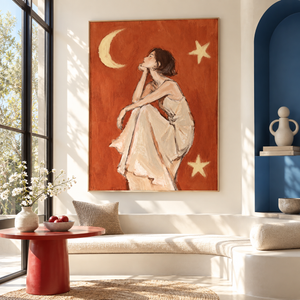 Girl Gazing At Moon | Sketch Style Figurative Wall Art