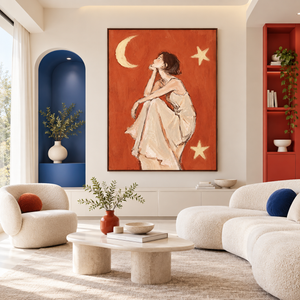 Girl Gazing At Moon | Sketch Style Figurative Wall Art