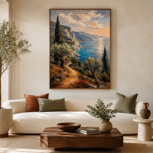 Coastal Cliff Sunset Landscape | Textured Seascape Wall Art