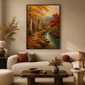 Golden Autumn Forest Landscape | Textured Nature Wall Art