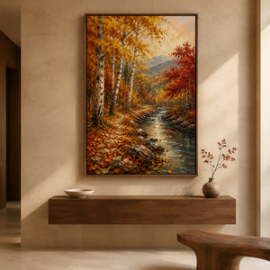 Golden Autumn Forest Landscape | Textured Nature Wall Art