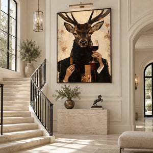 Vintage Anthropomorphic Deer Portrait | Thick Impasto Canvas Painting