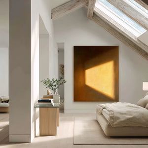 Minimalist Textured Oil Art | Warm Rectangular Window Light Interior