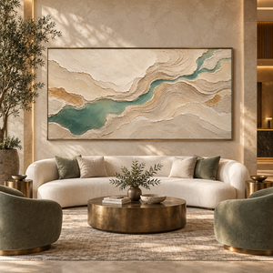 Sage River Through Layered Earth | Textured Abstract Landscape Wall Art