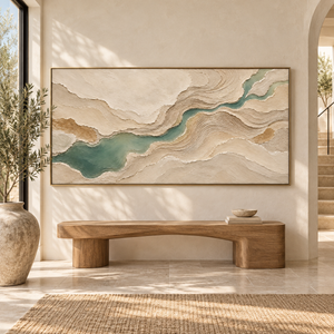 Sage River Through Layered Earth | Textured Abstract Landscape Wall Art