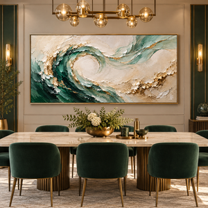 Emerald Waves with Golden Accents | Textured Abstract Wall Art