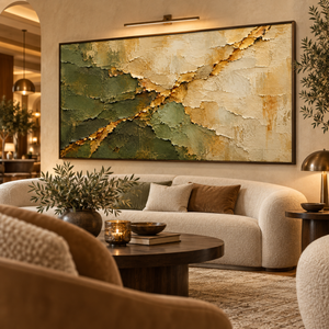 Olive and Gold Layers | Textured Abstract Wall Art