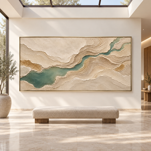 Sage River Through Layered Earth | Textured Abstract Landscape Wall Art