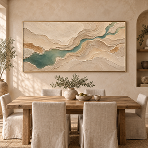 Sage River Through Layered Earth | Textured Abstract Landscape Wall Art