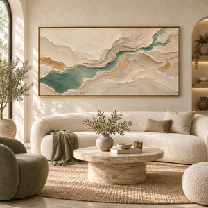 Sage River Through Layered Earth | Textured Abstract Landscape Wall Art