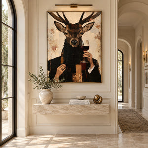 Vintage Anthropomorphic Deer Portrait | Thick Impasto Canvas Painting