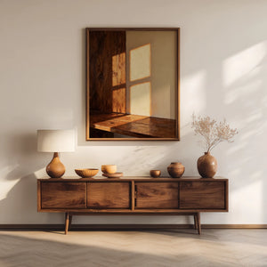 Minimalist Textured Oil Art | Wooden Wall Warm Window Sunlight
