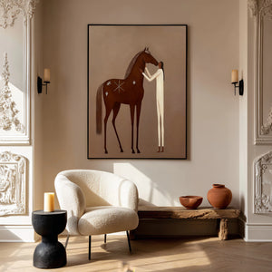 Gentle Bond | Nomadic‑Style Figure Horse Textured Wall Piece