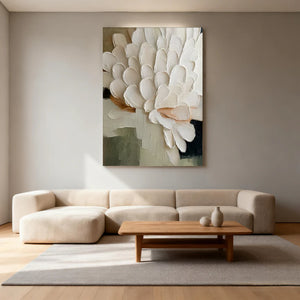 3D Textured Floral Art | Ivory Petal Study