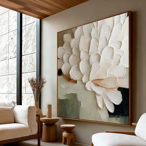 3D Textured Floral Art | Ivory Petal Study