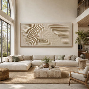 Minimal Thick‑Texture Abstract Art | Cream Vortex Flow