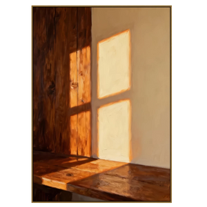 Minimalist Textured Oil Art | Wooden Wall Warm Window Sunlight
